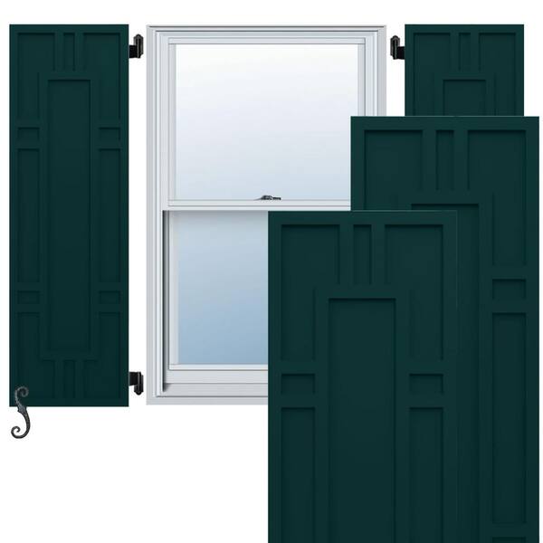 Ekena Millwork EnduraCore Hastings 12-in W x 45-in H Raised Panel Composite Shutters Pair in Thermal Green