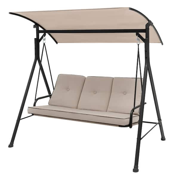 Costway 3-Person Hammock Chair Patio Porch Swing with Adjustable Canopy, Removable Cushion