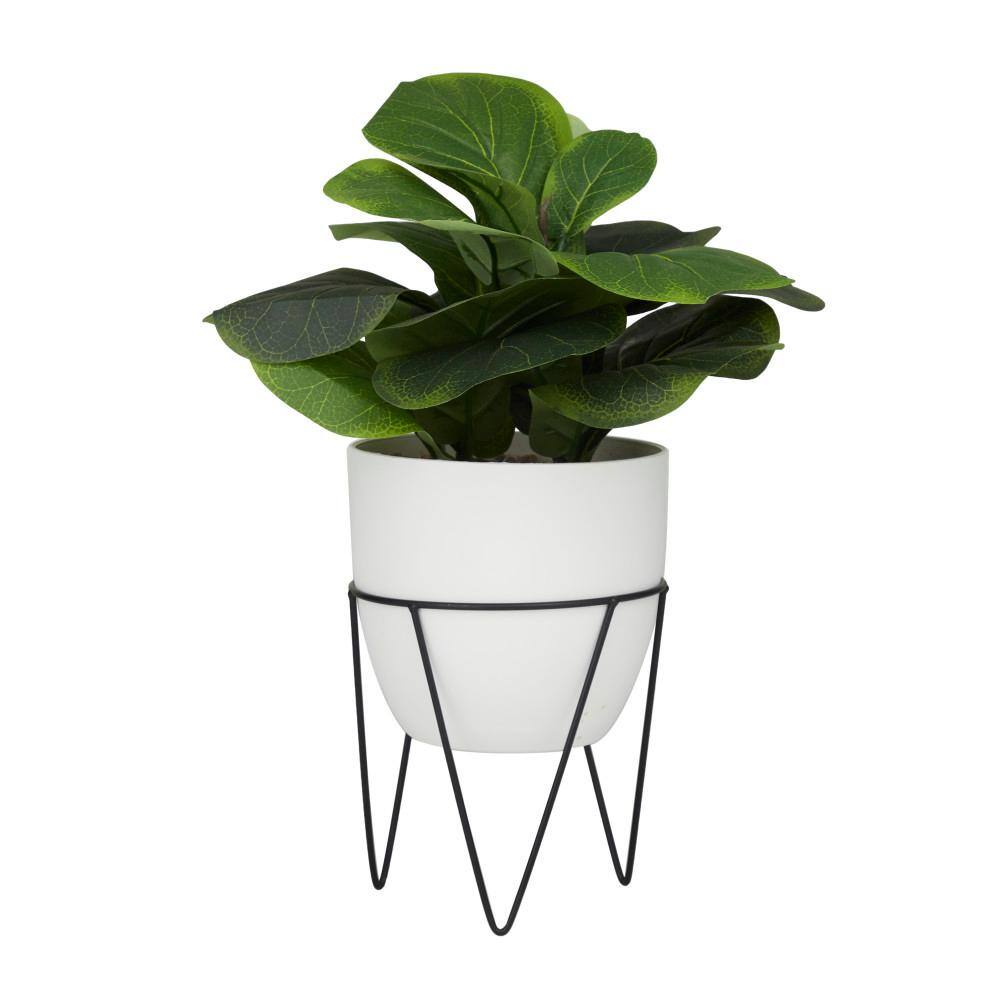 19.25'' Green Faux Pilea Plant in White Metal Pot