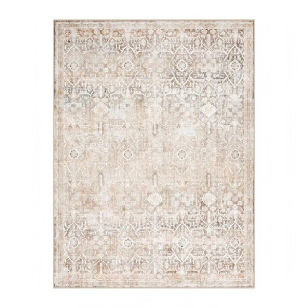 6 ft. x 9 ft. Khaki Vintage Floral Tribal Washable Non Slip Ultra-Thin Soft Area Rug