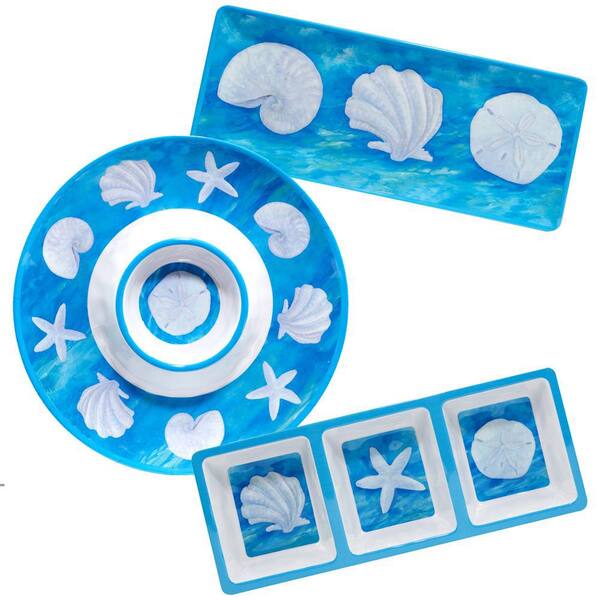 Certified International Ocean Beach 3-Piece Assorted Colors Melamine Dinnerware Set Service for 3