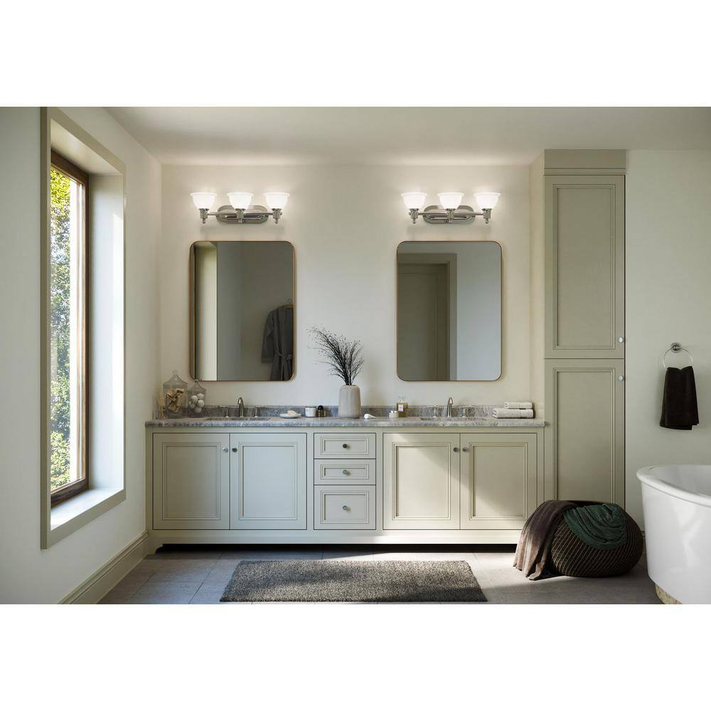 Polished Chrome 3-Light Bath Vanity with Etched Glass Shades