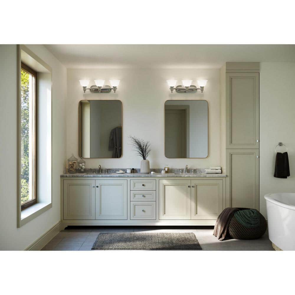 Polished Chrome 3-Light Bath Vanity with Etched Glass Shades