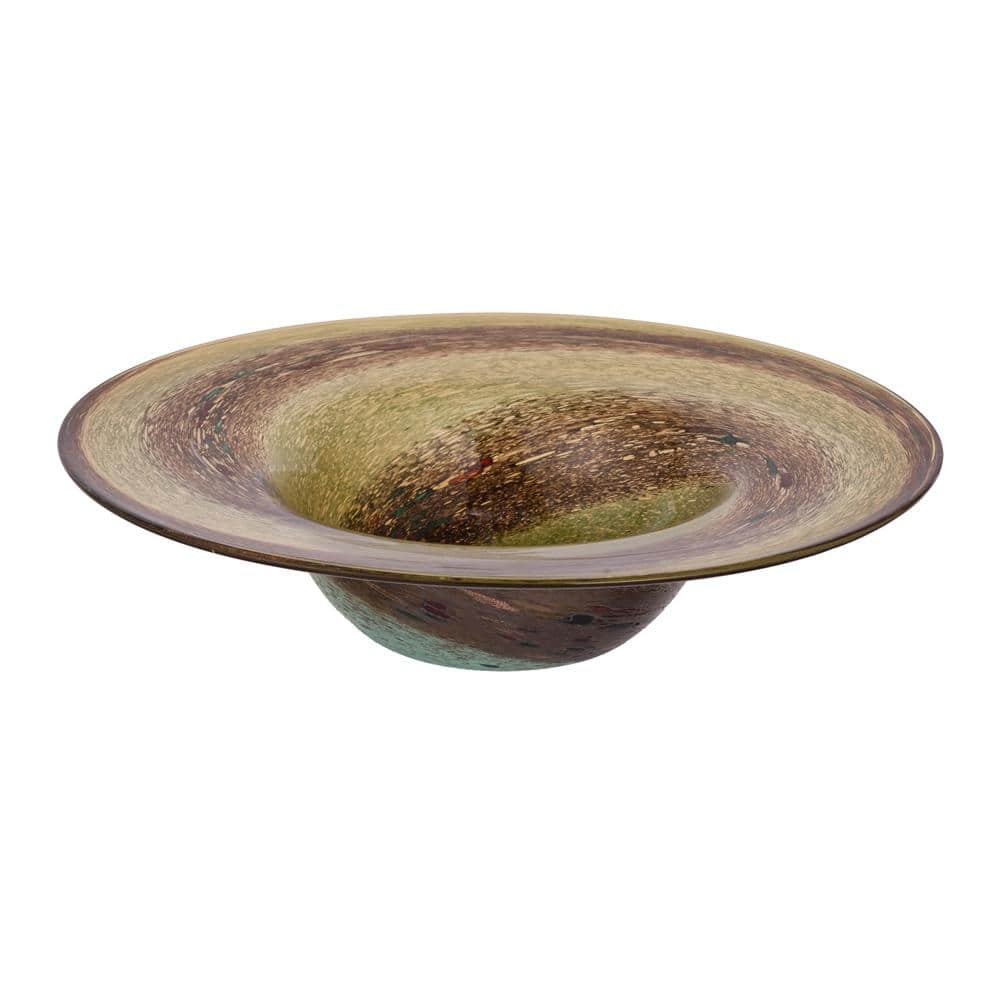 Amber Swirl 13.8" Handcrafted Glass Decorative Bowl