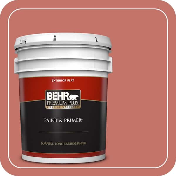 BEHR PREMIUM PLUS 5 gal. #PPU1-05A Red Coral Flat Exterior Paint & Primer