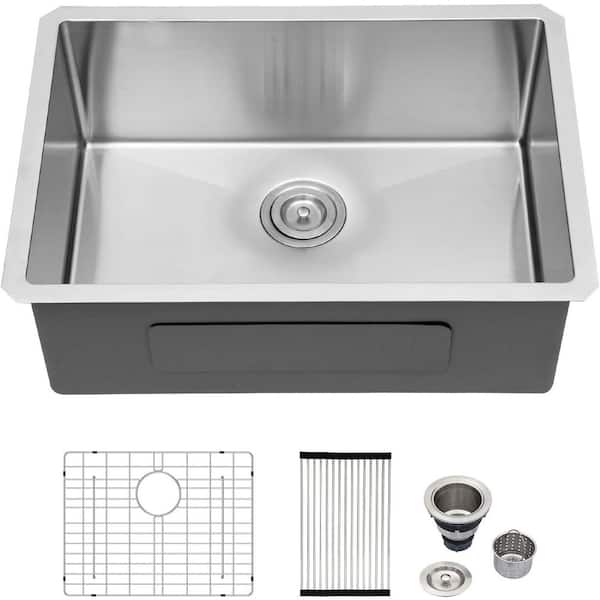 23 in. Undermount Kitchen Sink Single Bowl 16-Guage Stainless Steel Sink with Bottom Grid