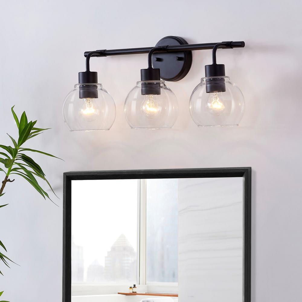 Kawoti Dimmable Bathroom Vanity Light with Clear Glass Shades W22.25 -3 light - Black