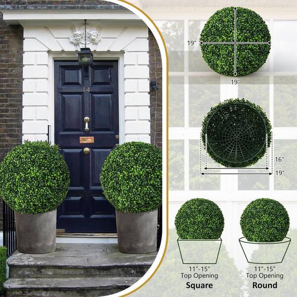 Indoor 15 in. Artificial Boxwood Topiary Ball Artificial Plant Ball with White Flower for Wedding Party Decoration