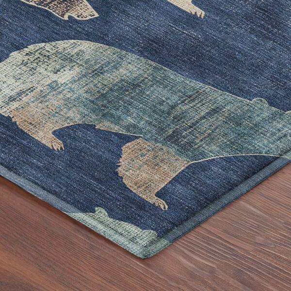 Mayfield Premium Machine Washable Abstract AMF2338 Navy 2 ft. x 7 ft. Runner Rug
