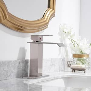 Waterfall Single Hole Single-Handle Low-Arc Bathroom Faucet With Supply Line and Escutcheon in Brushed Nickel