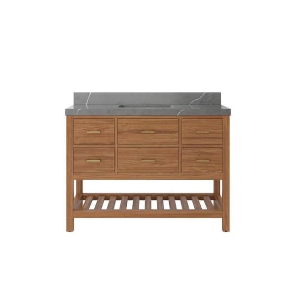 Willow Collections Parker Teak 48 in. W x 22 in. D x 36 in. H Single Sink Bath Vanity in Golden Teak with 2 in. Piatra Gray Quartz Top
