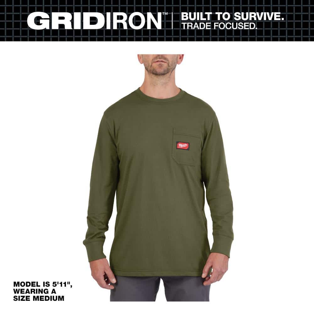 Men's Medium Green GRIDIRON Cotton/Polyester Long-Sleeve Pocket T-Shirt price history on PriceWatchPro