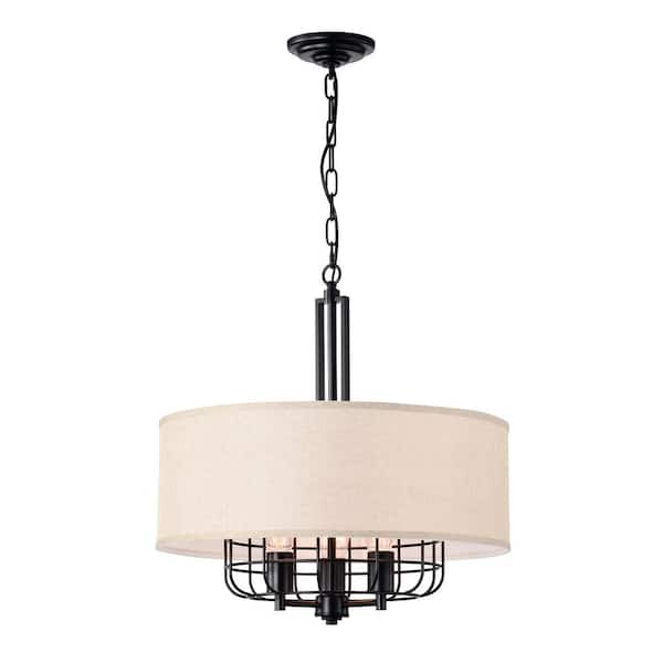 Warehouse of Tiffany Ashir 3-Light Matte Black and Off-White Chandelier