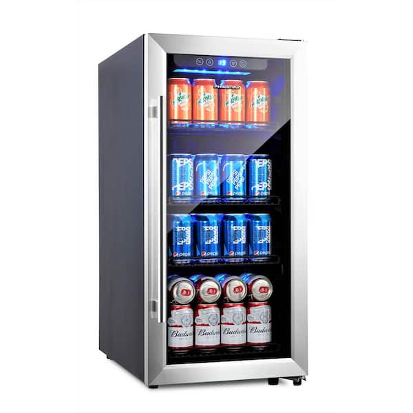 Phiestina 106 Can Compressor Beverage Cooler Stainless Steel and Glass Door with Handle