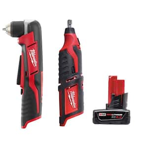 M12 12V Lithium-Ion Cordless 3/8 in. Right Angle Drill with M12 Rotary Tool and 6.0 Ah XC Battery Pack