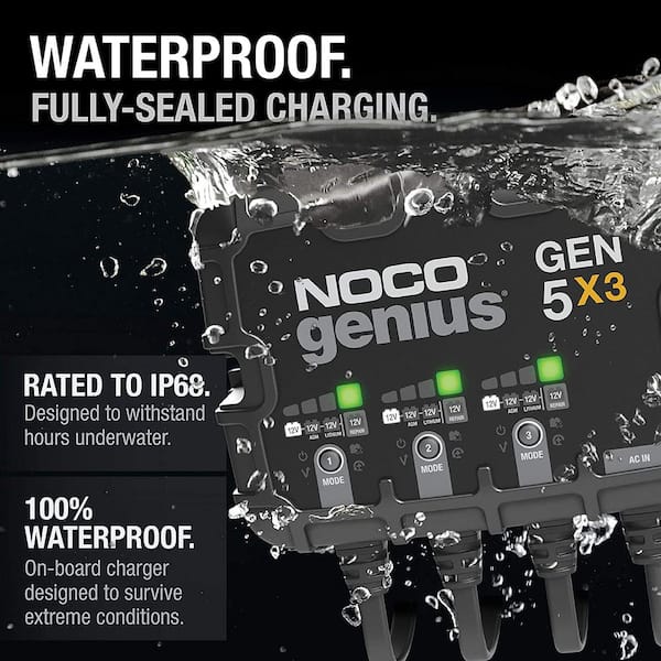 NOCO Genius GENPRO10X3 | 12v 30 Amp 3-Bank Waterproof Marine On-Board  Battery Charger
