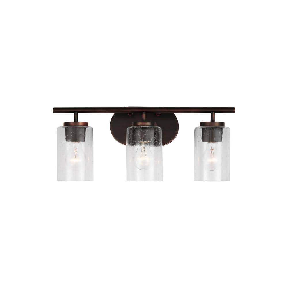 Oslo Bronze 3-Light Vanity Fixture with Clear Seeded Glass