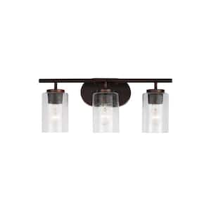 Oslo 20 in. 3-Light Bronze Contemporary Transitional Dimmable Wall Bath Vanity Light with Clear Seeded Glass Shades