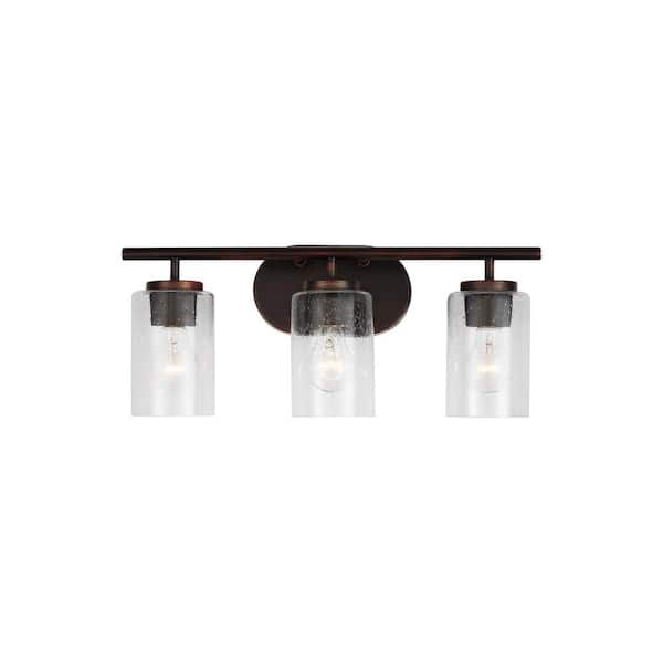 Generation Lighting Oslo 20 in. 3-Light Bronze Contemporary Transitional Dimmable Wall Bath Vanity Light with Clear Seeded Glass Shades