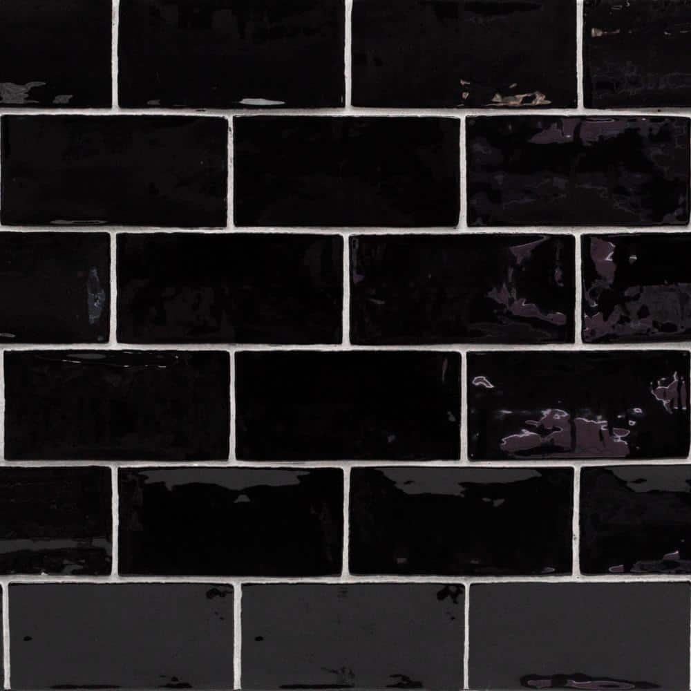 Messi Black Polished Ceramic Subway Wall Tile 3x6