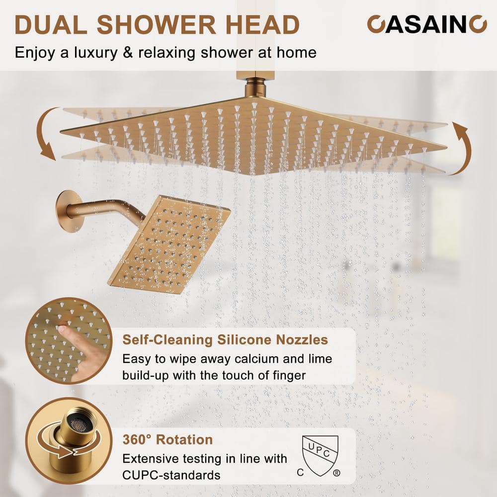 Brushed Gold Digital Display Dual Shower Head System
