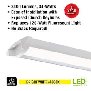 42 in. 3400 Lumens Integrated LED Strip Light Fixture Quick Easy Install Garage Light Workshop 4000K Bright White