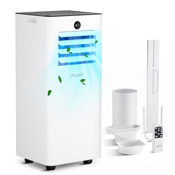 JINJUNYE 8,000 BTU 3-in-1 Portable Air Conditioner with Black Panel, Child Lock, R32 Refrigerant, Dehumidifier and Fan Modes