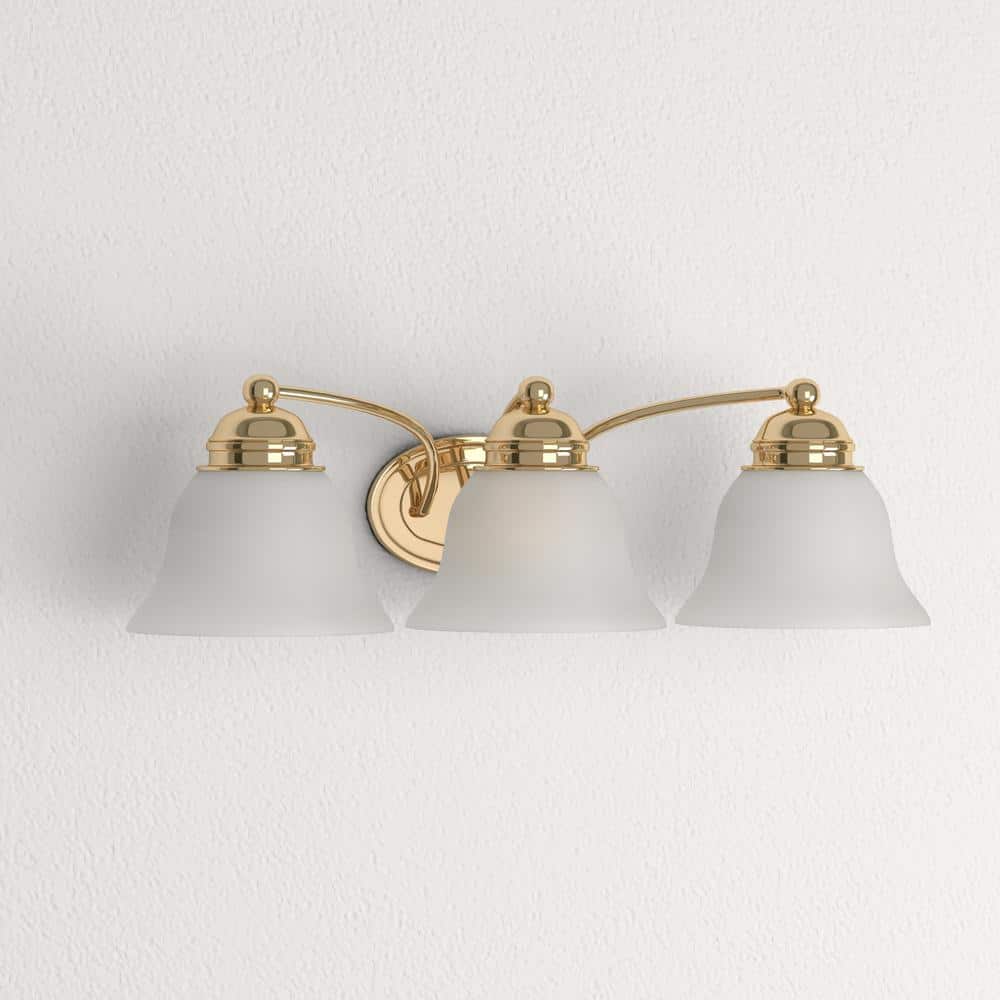 Polished Brass 3-Light Vanity Fixture with Bell Shades