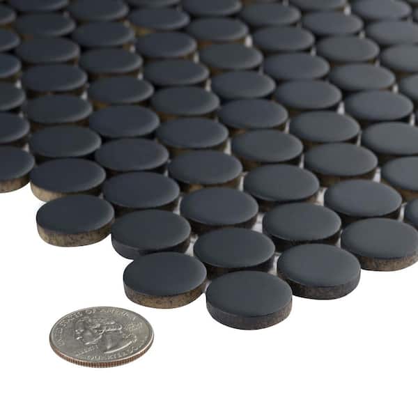 Merola Tile - Hudson Penny Round Matte Black 12 in. x 12-5/8 in. Porcelain Mosaic Tile (10.7 sq. ft./Case)