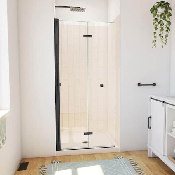 DreamLine 36 in. L x 36 in. W x 76-3/4 in. H Center Drain Alcove Shower Stall Kit in Matte Black