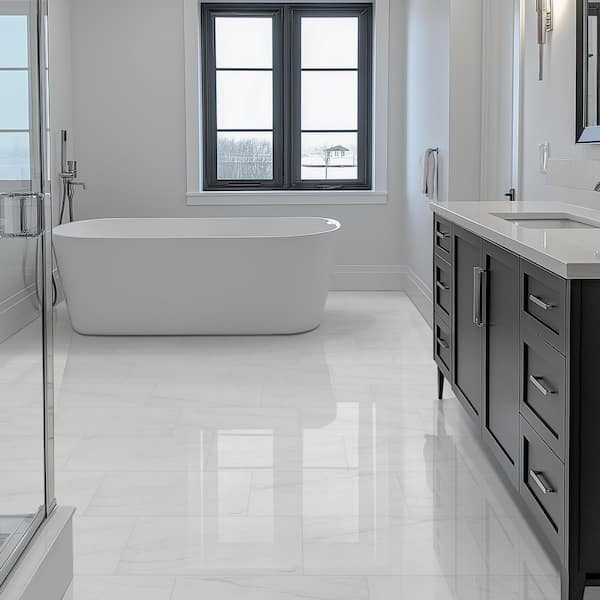 Blanca White 12 in. x 24 in. Polished Porcelain Marble Look Floor Tile (12.0 sq. ft. /Case)