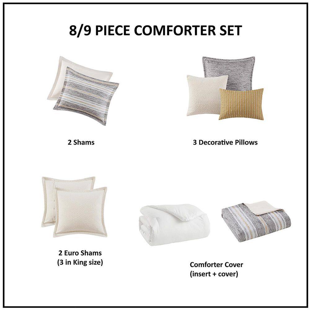 Ivory and Charcoal Cotton Jacquard Full Duvet Set