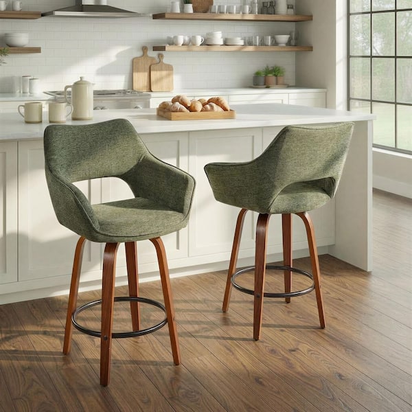 Lumisource Mustang 26.5 in. Green Fabric, Walnut Glazed Wood and
