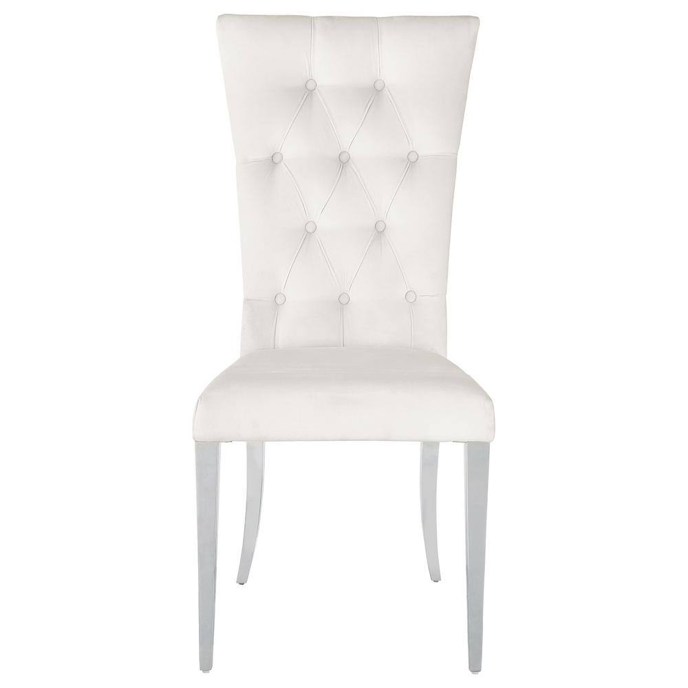 Parsons White Velvet Side Chair with Polished Chrome Legs