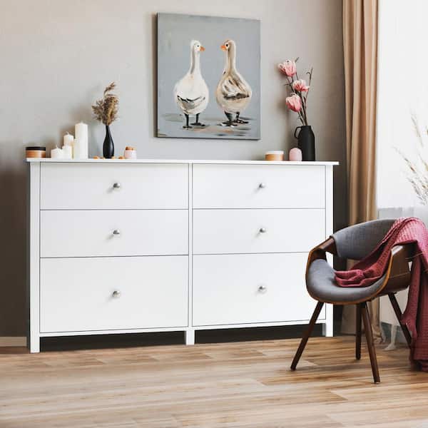 VEIKOUS White 6-Drawer Chest of Drawers Long Storage Dresser with 2-Oversized Drawers (56 in. W x 32.4 in. H) HP0202-06WH1-N VEIKOUS White 6-Drawer Chest of Drawers Long Storage Dresser with 2-Oversized Drawers (56 in. W x 32.4 in. H) HP0202-06WH1-N
