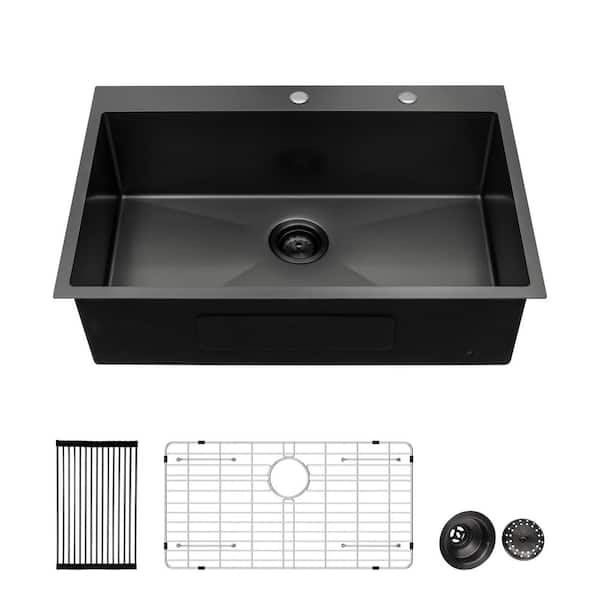 28 in. Gunmetal Black Single Bowl Workstation 16-Gauge Stainless Steel Drop-In Kitchen Sink with Backspalash﻿