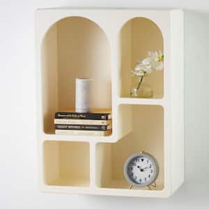 24 in. W x 10 in. D Cream Arched Wooden Geometric Decorative Wall Shelf with Block Shapes