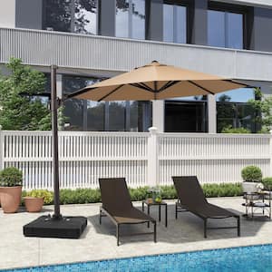 10 ft. x 10 ft. Round Heavy-Duty 360-Degree Rotation Cantilever Patio Umbrella in Tan with 220 lbs. Umbrella base