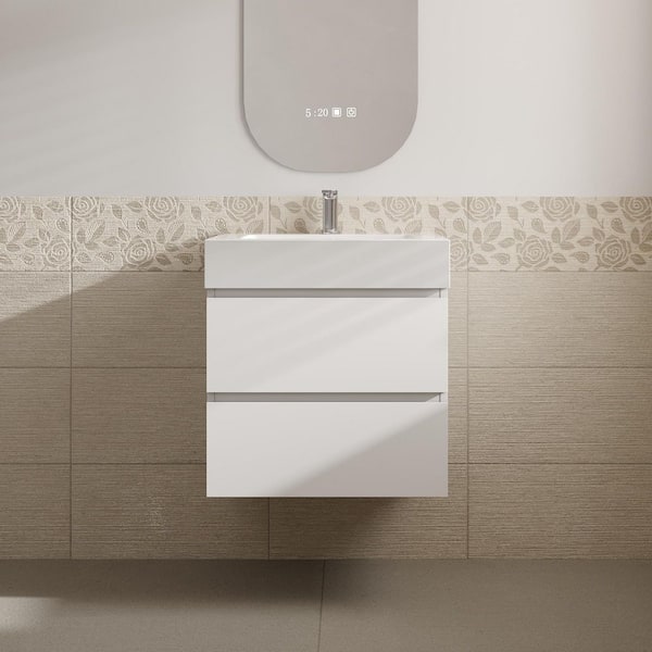 Aaby 24 in. W x 18 in. D x 25 in . H Wall Mounted Floating Bath Vanity Cabinet in White with Solid Surface Top and Sink