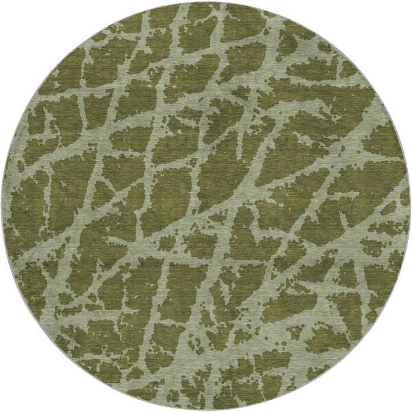 Dream Shag Premium Machine Washable Abstract ADS501 Olive 8 ft. x 8 ft. Round Rug