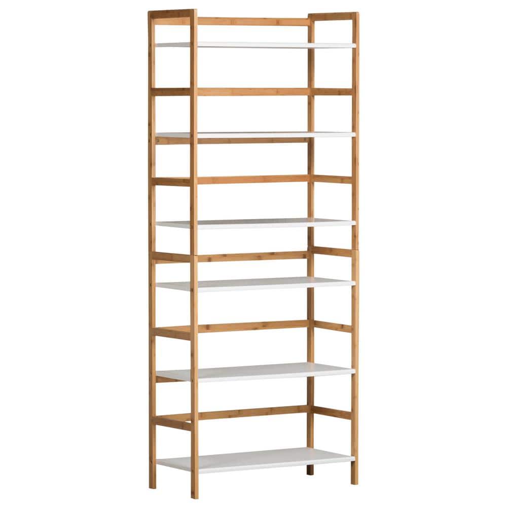 White Bamboo Frame Stackable 3-Tier Bookshelf