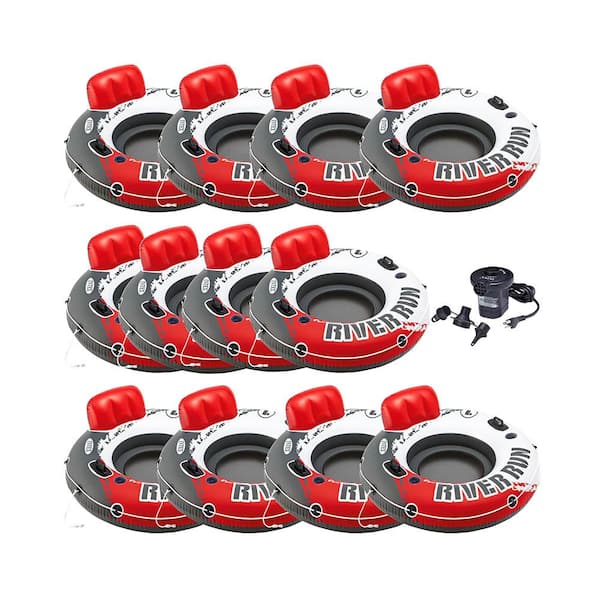 Intex River Run 1 Inflatable Floating Tube in Red Plus Electric Air Pump (12-Pack)