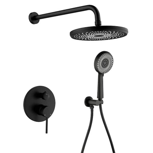 Unbranded Single Handle 1-Spray 9 in. Round Shower Faucet 1.8 GPM with Pressure Balance in Matte Black(Valve Included)