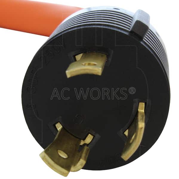 AC Works 1.5ft L5-30P 30A 3-Prong Locking Plug to (4) Home Outlets with 20A Breakers in Orange | L530CBF520