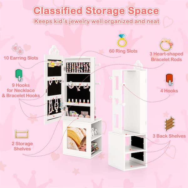 Costway Kids White Wood Jewelry Cabinet Standing Children Jewelry - Main Image