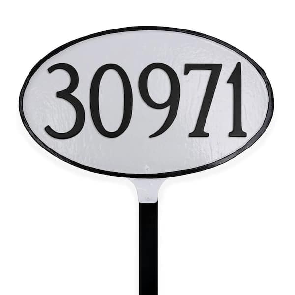 Classic Oval Standard Address Sign Plaque with Lawn Stake - White/Black