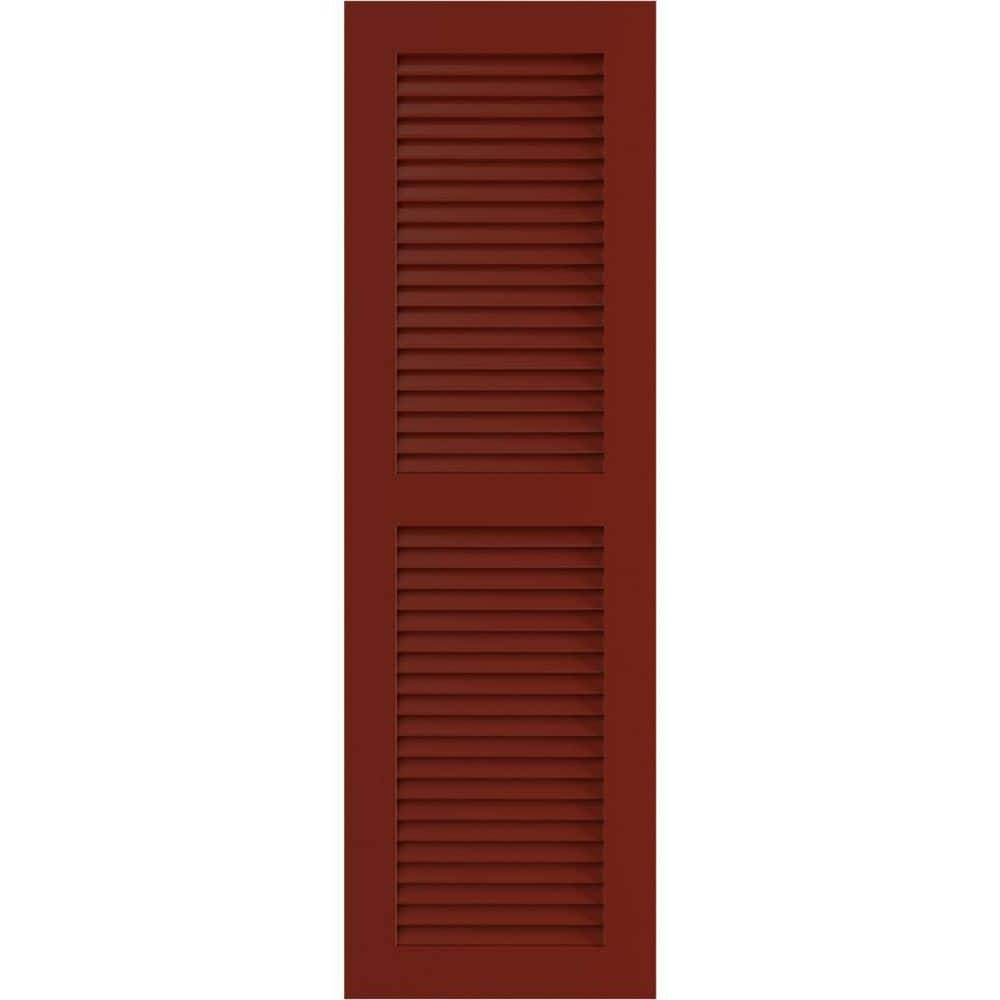 Ekena Millwork 12" x 45" True Fit PVC Two Equal Louver Shutters, Pepper Red (Per Pair)