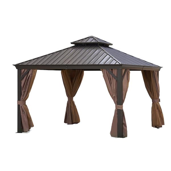 Unbranded 12 ft. x 12 ft. Hardtop Gazebo, Aluminum Gazebo with Canopy,Outdoor Permanent Canopy for Patio, Garden, Backyard,Bronze