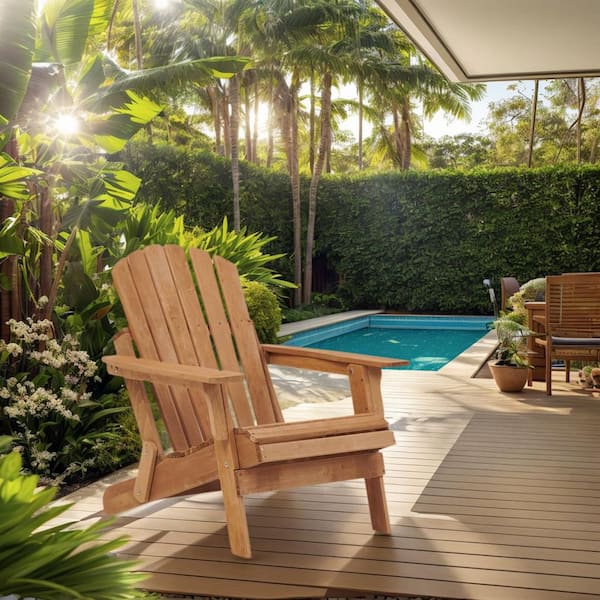 Oversize Light Brown Outdoor Folding Wood Adirondack Chair with