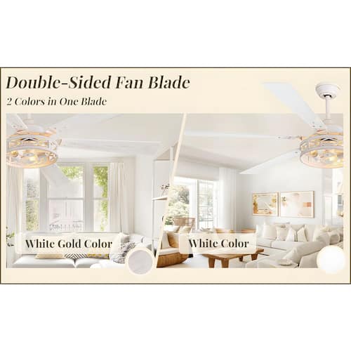 65 in. Indoor White Farmhouse Caged 6-Speed Large Industrial Ceiling Fan with Light Kit and Remote Control Lighting